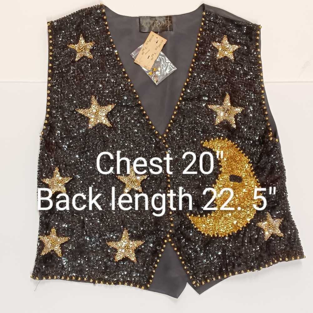 NEW NOS Beaded & Sequin Dressy Vest Celestial Moon/Stars Vest - Picture 12 of 12